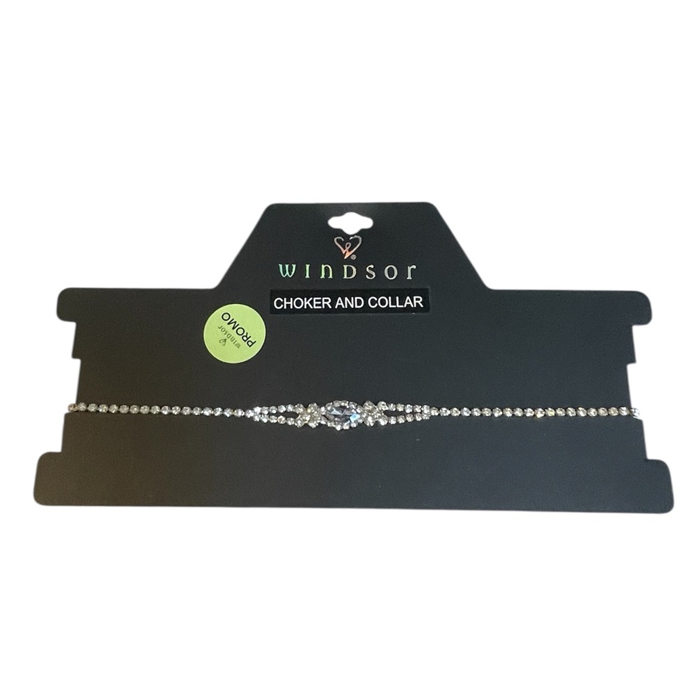 🤑 5/$25 Windsor Sparkling Silver Choker Rhinstone Necklace